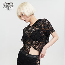 Load image into Gallery viewer, TT189 Punk Wool Mesh Hooded Short Sleeve Women's T-Shirt