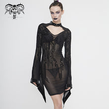 Load image into Gallery viewer, SKT104 Circuit diagram flocking printed flared sleeve dress