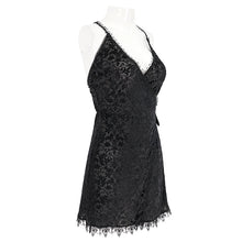 Load image into Gallery viewer, ESX001 sexy lingerie black velvet pattern translucent suspender nightdress