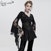 Load image into Gallery viewer, ETT027 Beaded collar lace appliqued Floral hip covered T-Shirt