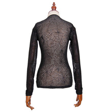 Load image into Gallery viewer, TT002 elastic Spider web round collar knitted sexy transparent back women thin T-shirt