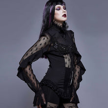 Load image into Gallery viewer, ESHT005 See through diamond pattern lace sexy ladies gothic chiffon blouse with beaded flower