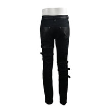 Load image into Gallery viewer, PT092 Asymmetric loops ragged black men punk rock broken holes bandage trousers