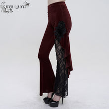 Load image into Gallery viewer, EPT01102 red Asymmetric Dark Pattern gothic women lace Flare Pants
