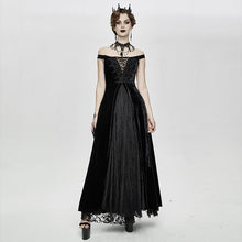 Load image into Gallery viewer, ESKT027 Gothic party Queen velvet flat shouders lace up deep V chest slim sexy long dress