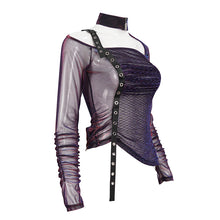 Load image into Gallery viewer, TT226 Color Changing Long Sleeve Asymmetric Mesh T-shirt