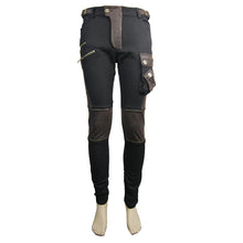 Load image into Gallery viewer, PT06702 biker Black and coffee steampunk metallic multi-bag men trousers