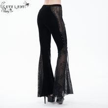Load image into Gallery viewer, EPT009 stage see-through side laced up velvet flared black women gothic trousers