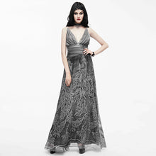 Load image into Gallery viewer, ESKT008 punk wedding branch embroidery smoky pattern sexy women silk chiffon halter dress