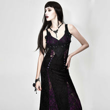 Load image into Gallery viewer, ESKT022 Gothic party nipped waist purple formal gown long rose lace booty package hip dress