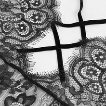 Load image into Gallery viewer, ESX004 see through flared sleeve lace black long night dress sexy lingerie