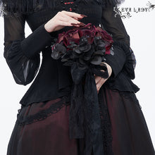 Load image into Gallery viewer, EAS013 handmade Gothic wedding red roses bridal bouquet with black ribbons and lace
