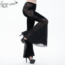 Load image into Gallery viewer, EPT009 stage see-through side laced up velvet flared black women gothic trousers