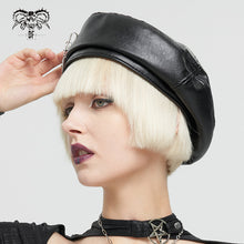 Load image into Gallery viewer, AS134 Pin Skull Faux Leather Beret