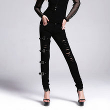Load image into Gallery viewer, PT009 Devil fashion black broken holes punk women ripped jeans with loops
