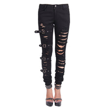 Load image into Gallery viewer, PT009 Devil fashion black broken holes punk women ripped jeans with loops