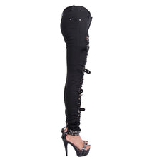 Load image into Gallery viewer, PT009 Devil fashion black broken holes punk women ripped jeans with loops