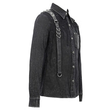 Load image into Gallery viewer, SHT049 Spring asymmetric design mesh spliced punk rock black men shirts with straps and pocket