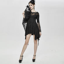 Load image into Gallery viewer, ESKT029 party horn sleeves off shoulder dark fringe stretchy knitted sexy ladies lace dress
