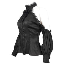 Load image into Gallery viewer, SHT08101 summer black fitted waist sexy women off the shoulder vertical striped lace Gothic blouse