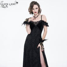 Load image into Gallery viewer, ESKT036 sexy ladies horizontal neck high slit gothic party slip dress black