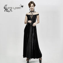 Load image into Gallery viewer, ESKT027 Gothic party Queen velvet flat shouders lace up deep V chest slim sexy long dress