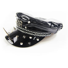 Load image into Gallery viewer, AS041 Military uniform punk spiked black bright leather hat with chains