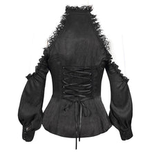 Load image into Gallery viewer, SHT08101 summer black fitted waist sexy women off the shoulder vertical striped lace Gothic blouse