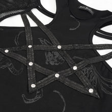 Load image into Gallery viewer, TT176 Pentagram leather striped long sleeve T-shirt