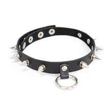 Load image into Gallery viewer, AS077 punk rock women spiked metal ring leather chocker