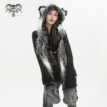 Load image into Gallery viewer, AS141 Black and White Long Hair Cat Ears Punk Hooded Scarf