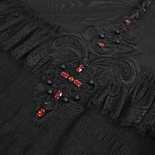 Load image into Gallery viewer, ETT025 mesh horizontal neck sheer lace lantern sleeve gothic women top with red diamond