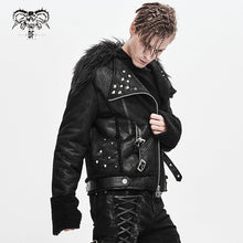 Load image into Gallery viewer, CT142 decadent punk warm spiked fur collar men wool short jacket with loops