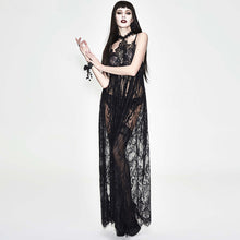 Load image into Gallery viewer, ESKT024S Mysterious Night transparent lace high waist sexy lingerie women halter long dress