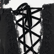 Load image into Gallery viewer, EPT008 hollow out sexy girls black bell-bottoms pants with lace and diamond