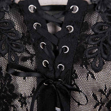 Load image into Gallery viewer, ECST001 Gothic adjustable steel buckles fishbone transparent lace corset with feather flowers