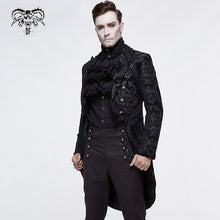 Load image into Gallery viewer, CT105 Gothic jacquard high-low men warm black dress coat with slit