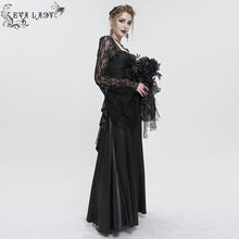 Load image into Gallery viewer, ESKT03701 Black Satin Lace Long Sleeve Gown Dress
