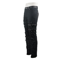 Load image into Gallery viewer, PT092 Asymmetric loops ragged black men punk rock broken holes bandage trousers