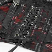 Load image into Gallery viewer, TT165 Scottish red plaid off shoulder sling short T-shirt