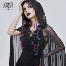 Load image into Gallery viewer, CA030 women hooded transparent long mesh punk cape