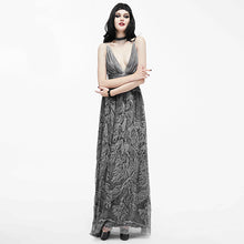 Load image into Gallery viewer, ESKT008 punk wedding branch embroidery smoky pattern sexy women silk chiffon halter dress