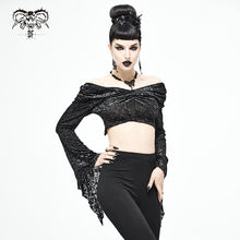 Load image into Gallery viewer, TT155 off the shoulder twisted neck short silver-ironed burnt velvet T-shirt