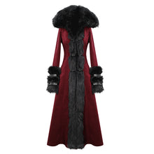 Load image into Gallery viewer, CT12602 daily life winter sexy women red gothic party woolen hooded long coat with fur