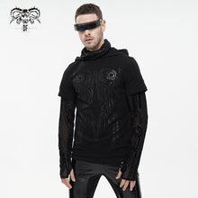 Load image into Gallery viewer, TT202 Men circuit diagram printed turtleneck face covered hooded t-shirt
