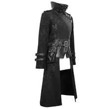 Load image into Gallery viewer, CT143 winter military uniform open collar printed punk men belted long coat with bag