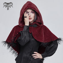 Load image into Gallery viewer, CA02502 red winter gothic women warm grained plush short hooded cape
