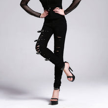 Load image into Gallery viewer, PT009 Devil fashion black broken holes punk women ripped jeans with loops
