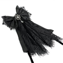 Load image into Gallery viewer, AS07301 black Gothic lace bow tie with diamonds