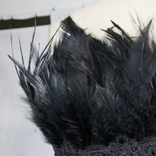 Load image into Gallery viewer, ESKT016 Gothic wedding strapless feathered sexy short velveteen dress with rose lace tail